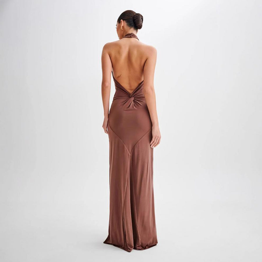 Ins Bodycon Halter Dress Sexy Backless Slim Fit Waist Slimming Maxi Dresses Prom Party Club Clothing For Women A&S Collection