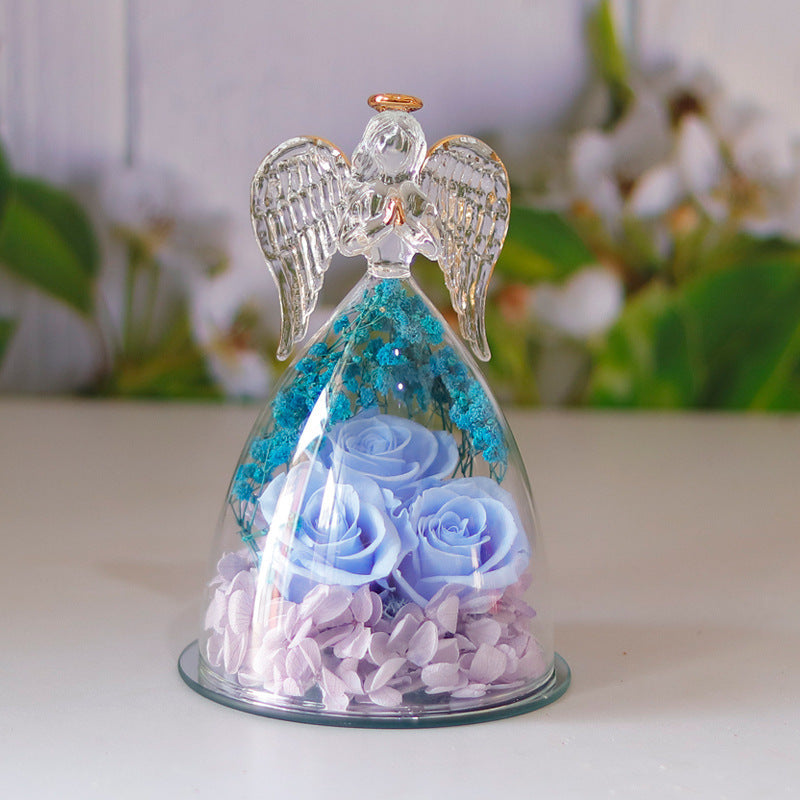 Eternal Flower Gift Box Angel Glass Cover Dried Rose Gift Box For Christmas New Year Valentine's Day Home Decor A&S Collection