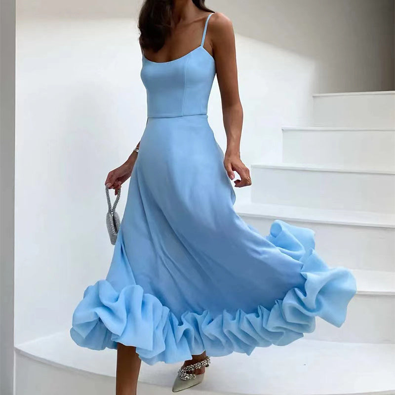 Fashion Suspenders Large Flower Swing Three-dimensional Flower A- Line Skirt Womens Clothing CJ