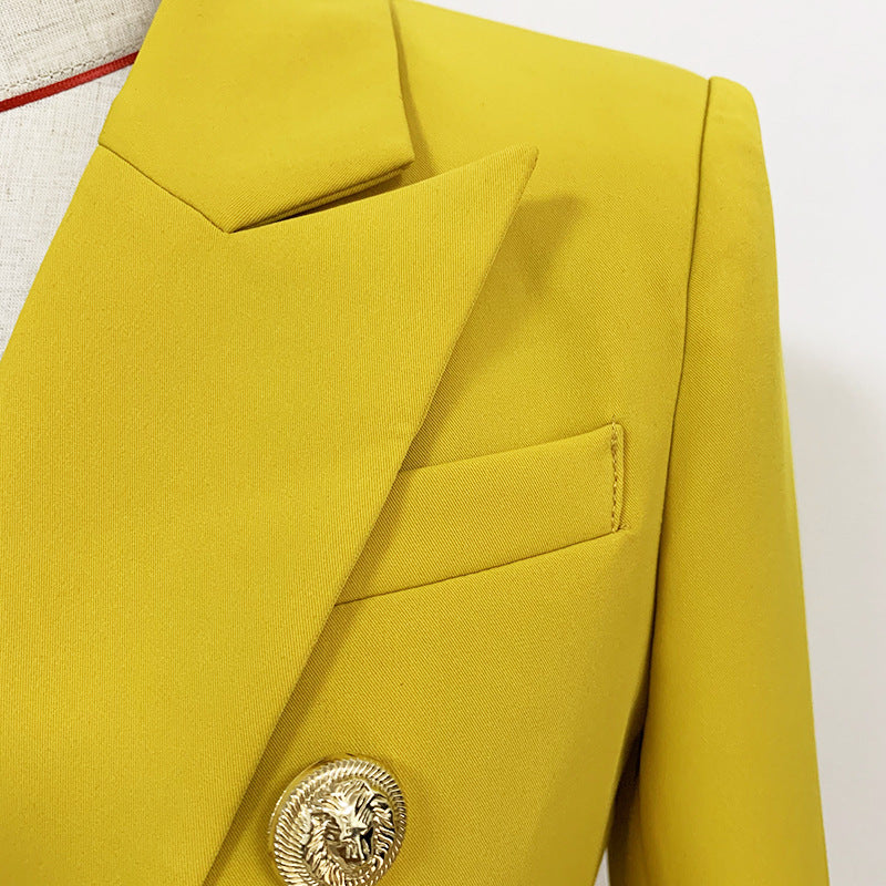 New star women's jacket jacket fashion metal lion head button double breasted slim suit tan A&S Collection