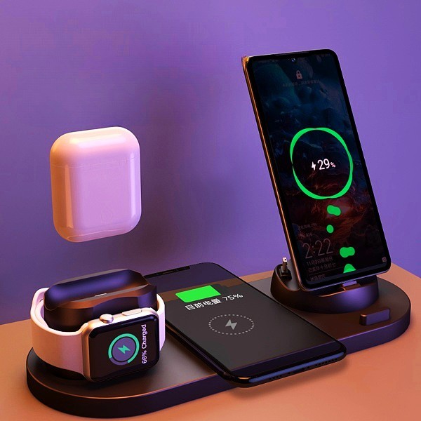 Wireless Charger For IPhone Fast Charger For Phone Fast Charging Pad For Phone Watch 6 In 1 Charging Dock Station A&S Collection