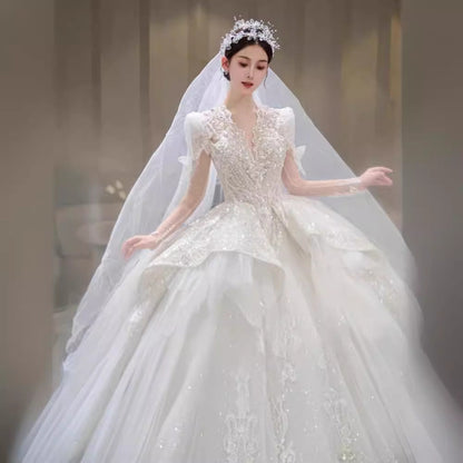 Bride Main Yarn Long Sleeve Heavy Industry Trailing French Retro Advanced A&S Collection