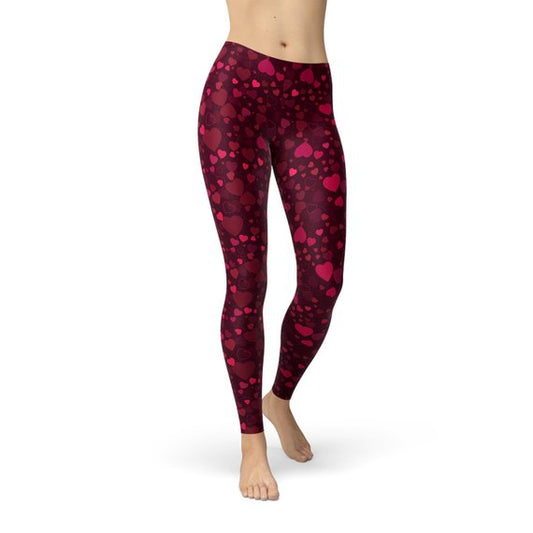 Hearts on Hearts Red Leggings Maroon Sooty