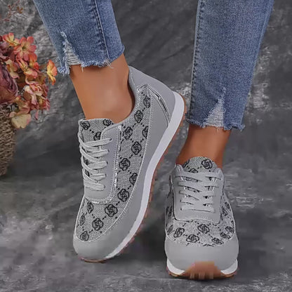 Flower Print Lace-up Sneakers Casual Fashion Lightweight Breathable Walking Running Sports Shoes Women Flats