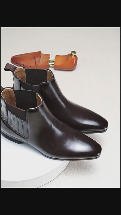 Pointed Toe Chelsea-style Boots For Men Fashion British Style Square Heel Business Formal Leather Shoes