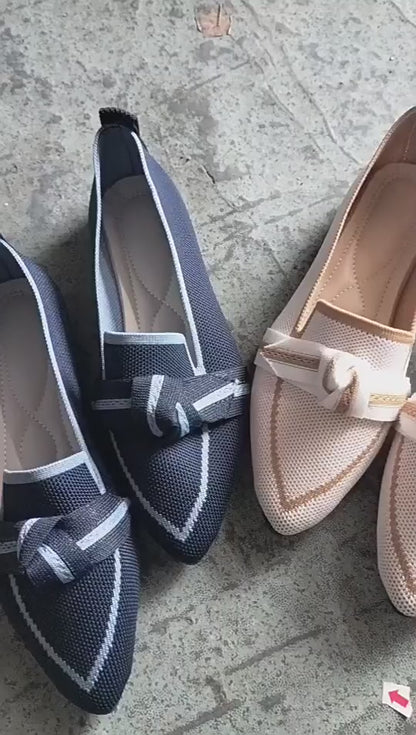 Fashion Pointed Toe Bow Flats: Breathable, Woven Slip-On Shoes for Women