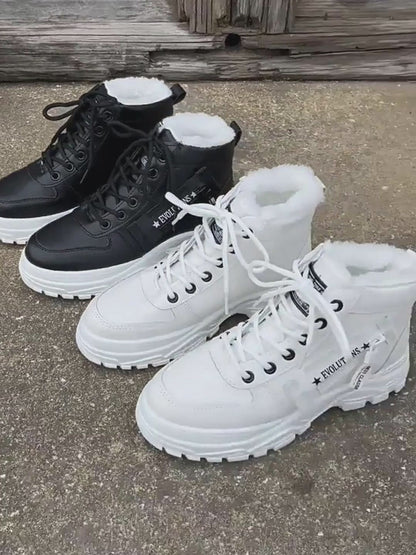 Fleece Lace-up Boots Winter Warm Short Plush High-top Shoes