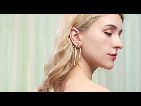 Stainless Steel Jewelry Wholesale: Non-tarnish Herringbone Bow Earrings, Hypoallergenic 18k Gold Plated Ribbon Bowknot Earrings