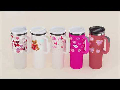 40 Oz Tumbler With Handle Straw Insulated, Stainless Steel Spill Proof Vacuum Coffee Cup Tumbler With Lid Tapered Mug Gifts For Valentine Lover Suitable For Car Gym Office Travel