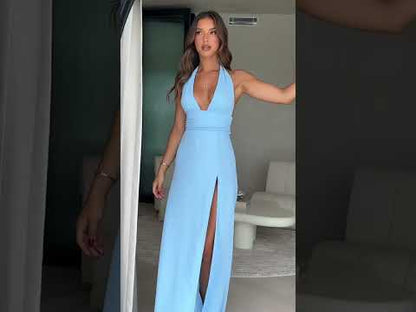 Sexy Halterneck V-neck Slit Dress Summer Backless Strappy Skirt Fashion Temperament Clothing Women