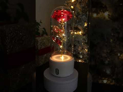Creative 2 In 1 Rose Flowers LED Light And Bluetooth-compatible Speaker Valentine's Day Gift Rose Luminous Night Light Ornament In Glass Cover