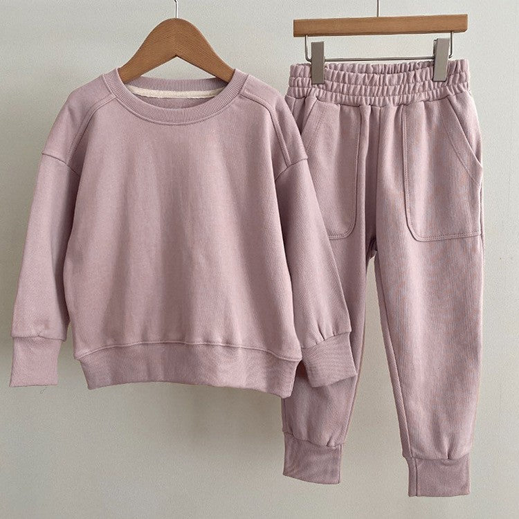 Autumn Baby Kids Unisex Casual Solid Color Long Sleeves Pullover and Chocolate Lily