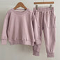 Autumn Baby Kids Unisex Casual Solid Color Long Sleeves Pullover and Chocolate Lily