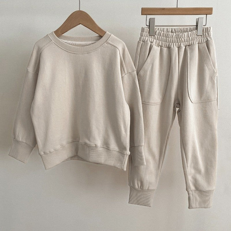 Autumn Baby Kids Unisex Casual Solid Color Long Sleeves Pullover and Chocolate Lily