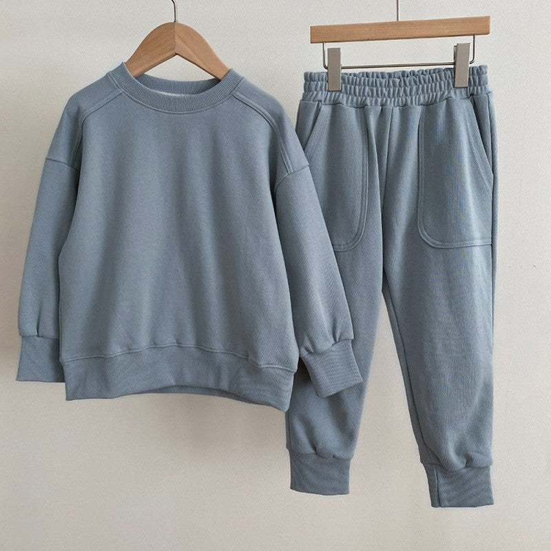 Autumn Baby Kids Unisex Casual Solid Color Long Sleeves Pullover and Chocolate Lily