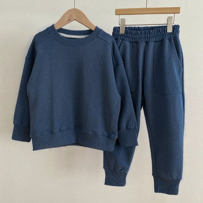 Autumn Baby Kids Unisex Casual Solid Color Long Sleeves Pullover and Chocolate Lily