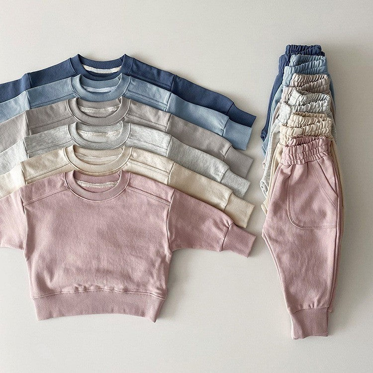 Autumn Baby Kids Unisex Casual Solid Color Long Sleeves Pullover and Chocolate Lily