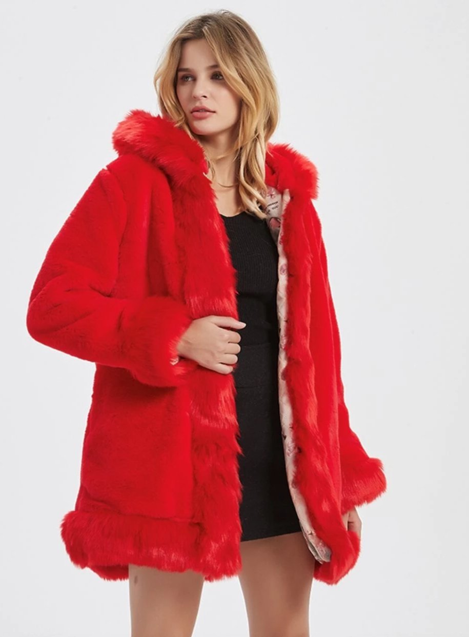 Womens Hooded Faux Fur Collar Coat Yellow Pandora