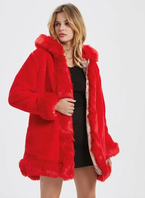 Womens Hooded Faux Fur Collar Coat Yellow Pandora