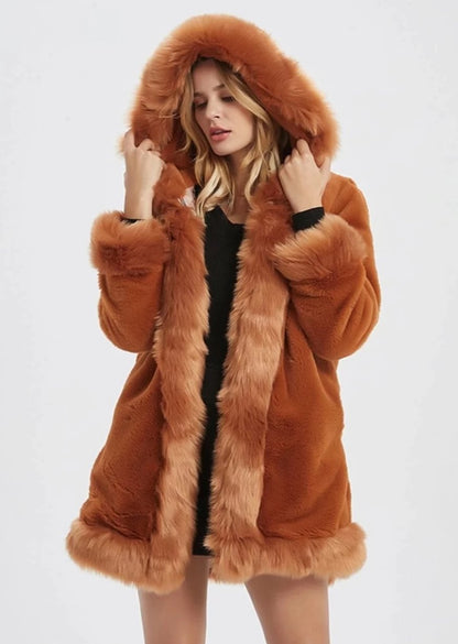 Womens Hooded Faux Fur Collar Coat Yellow Pandora