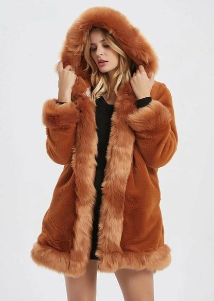 Womens Hooded Faux Fur Collar Coat Yellow Pandora