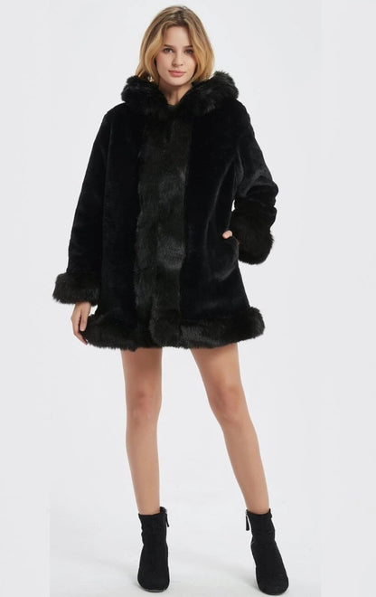 Womens Hooded Faux Fur Collar Coat Yellow Pandora