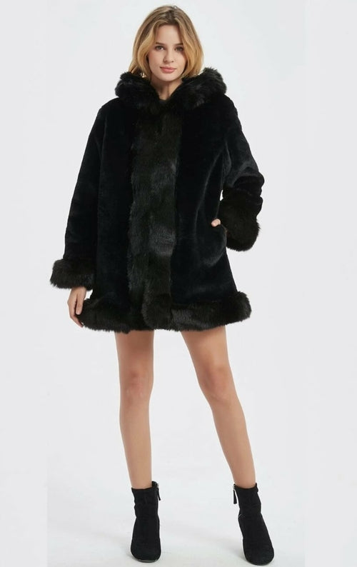Womens Hooded Faux Fur Collar Coat Yellow Pandora