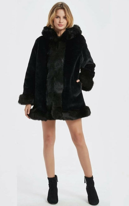 Womens Hooded Faux Fur Collar Coat Yellow Pandora